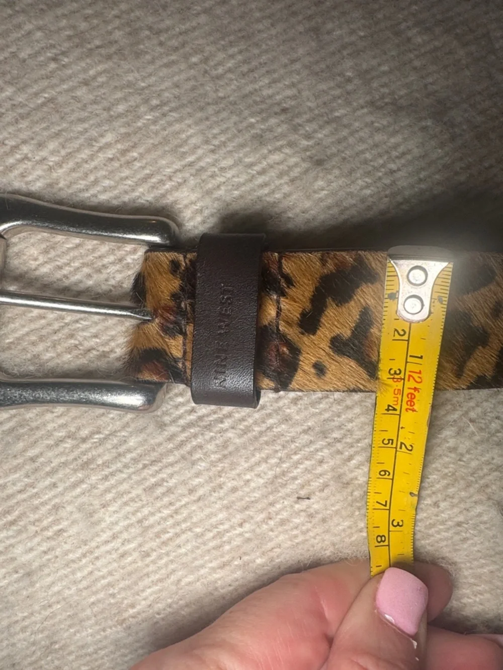 NINE WEST Cow Hair Leather Belt with Leopard Print $100 NWOT KL